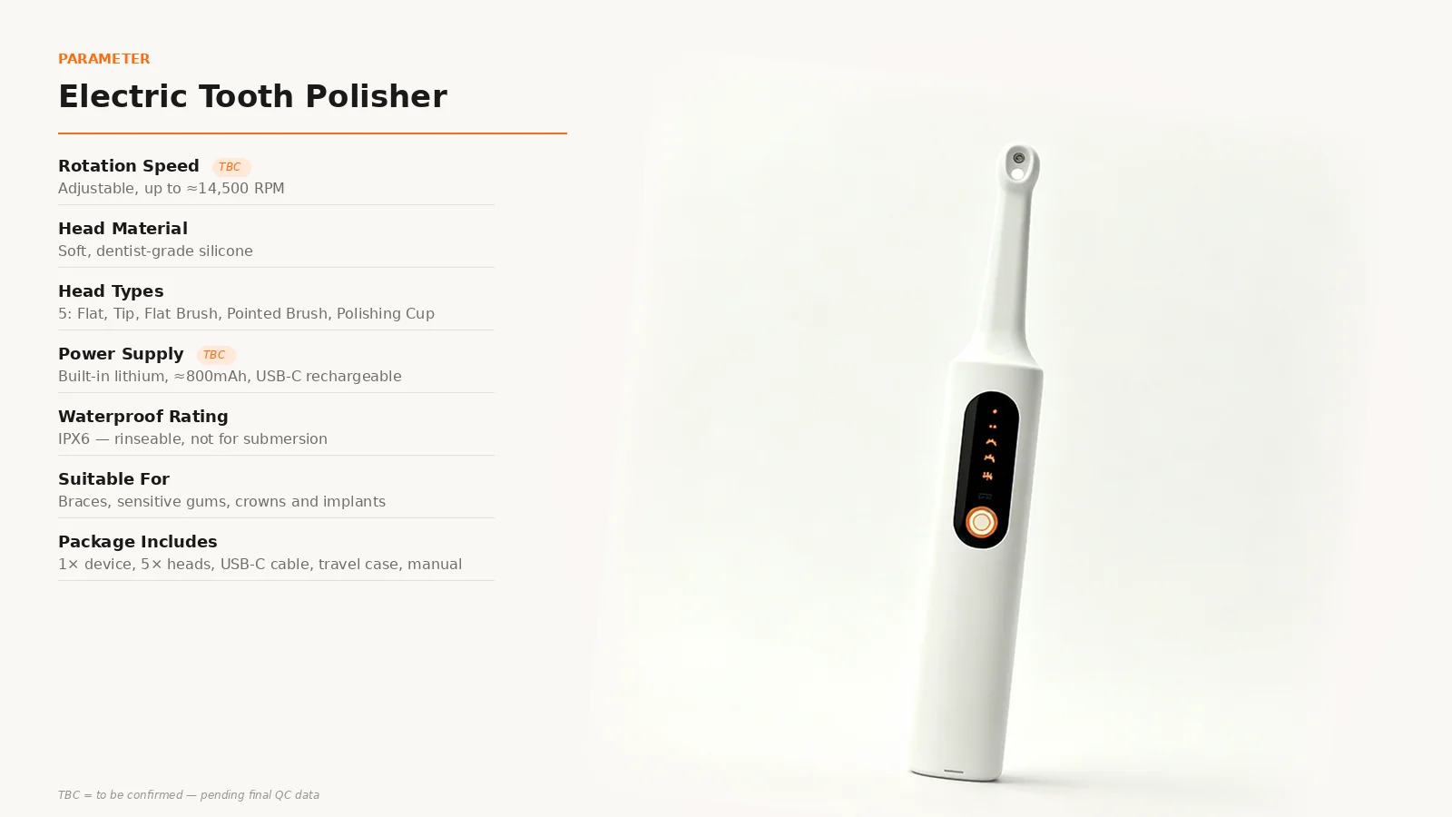 Electric Tooth Polisher — Product Specifications