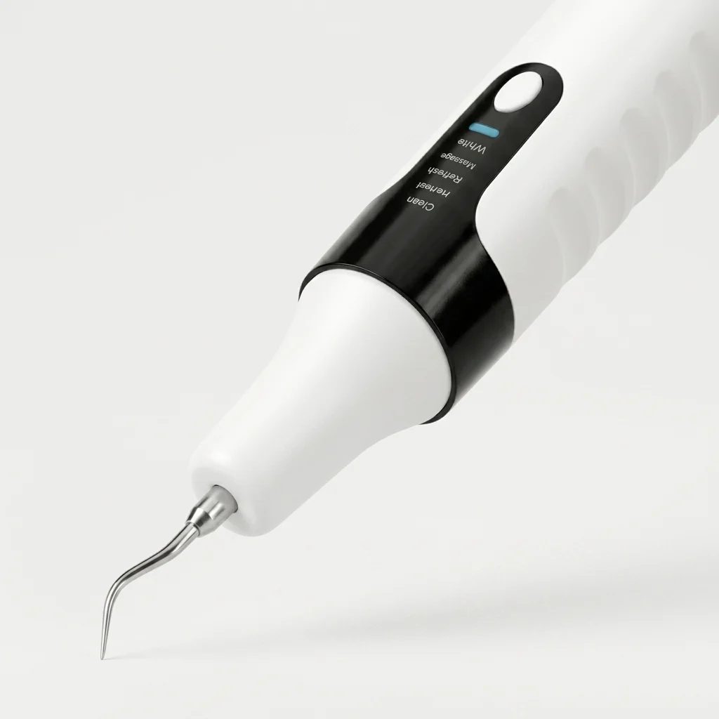 Key product details and functional design of the ultrasonic dental scaler.